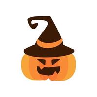halloween pumpkin with witch hat flat style icon vector