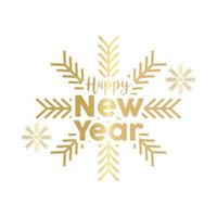 happy new year golden lettering with snowflakes vector