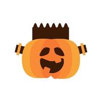 halloween pumpkin with frankenstein face flat style icon vector