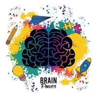 brain power poster with colors splash and set creative icons vector