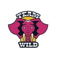 elephant head animal emblem icon with team wild lettering vector