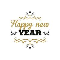 Feliz año nuevo tarjeta de letras en plantilla de marco dorado vector