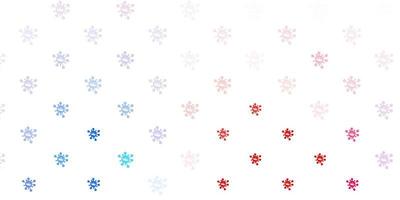 Light blue, red vector background with covid-19 symbols.