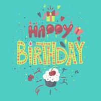 Happy Birthday hand drawn color lettering vector