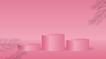 3d pink vector background with podium and pink wall. Minimal 3d abstract background.