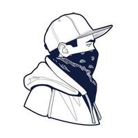 Man in Cap and Bandana Vector Art