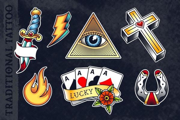 Vector Set of Traditional Tattoo Arts