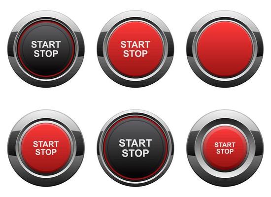 Start engine button red round sticker Royalty Free Vector