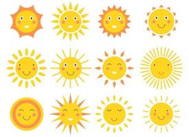 Smiling sun cartoon vector design illustration set isolated on white background
