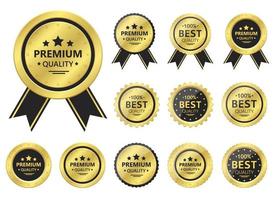 Premium quality golden emblem vector design illustration set isolated on white background