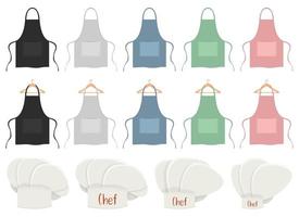 Chef hat and apron vector design illustration set isolated on white background