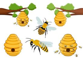 Bee tree hive vector design illustration set isolated on white background