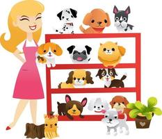 tendero de estante de mascotas de cachorros de dibujos animados vector