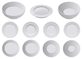 Realistic porcelain plate vector design illustration set isolated on white background