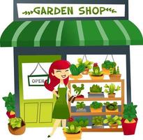Cartoon Garden Shop With Storekeeper vector