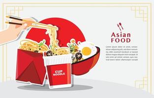 Sopa tradicional china con fideos concepto de comida asiática vector