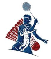 Badminton Men Players Action Collage vector