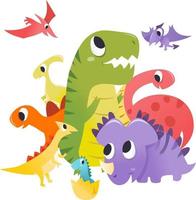 escena de grupo de dinosaurios de dibujos animados super lindos vector