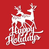 Vintage Twin Reindeer Happy Holidays Paper Cut vector