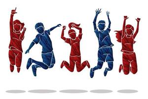 Group of Children Jumping and Playing Together vector