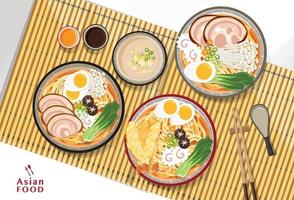 diseño de comida asiática de fideos ramen japonés vector