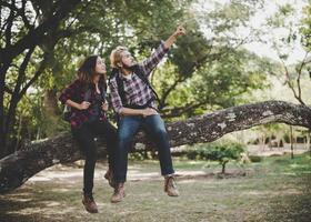 Young hikers enjoying nature photo