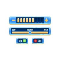 set of fantasy blue space game ui control setting panel with on off button and progress menu for gui asset elements