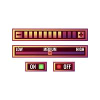 set of funny purple game ui control setting panel with on off button and progress menu for gui asset elements