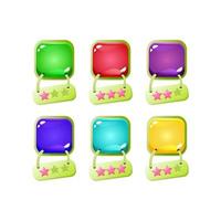 set of colorful jelly game ui with green border and hanging star icon for gui asset elements vector illustration