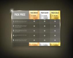 Web price table pack vector