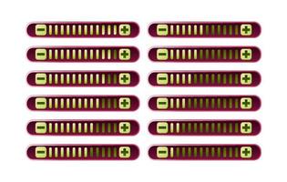 set of funny pink game ui progress bar panel with increase and decrease button for gui asset elements vector illustration