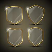 Glossy shields set with gold border vector