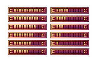 Conjunto de panel de barra de progreso de interfaz de usuario de juego púrpura divertido con botón de aumento y disminución para elementos de activos de interfaz gráfica de usuario vector