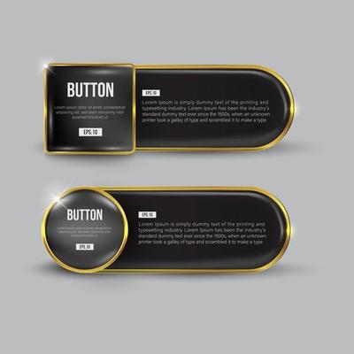 Glossy black and gold web Button set