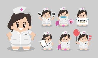 lindo conjunto de personajes de dibujos animados de enfermera vector