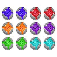 set of broken stone rock jelly game ui button yes and no check marks for gui asset elements vector illustration