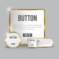 conjunto de botones web brillante blanco y dorado vector