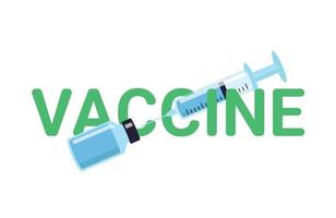 Ilustración de inyección y vidrio con texto de vacuna vector