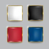 Colorful glossy square web button set with gold borders vector