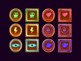 set of game ui wooden jelly magic power up icon for gui asset elements vector illustration