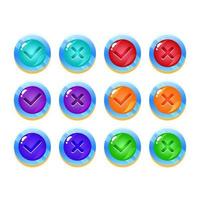 set of fantasy space jelly game ui button yes and no check marks for gui asset elements vector illustration