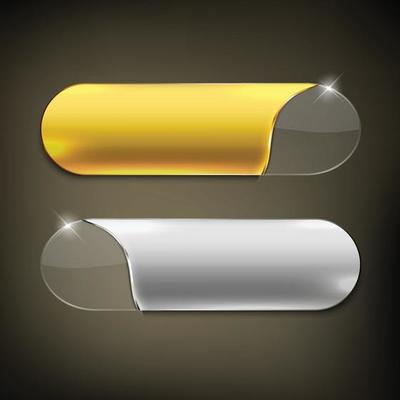 Rounded glossy buttons in gold and silver