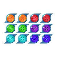 set of fantasy jelly game ui button yes and no check marks for gui asset elements vector illustration