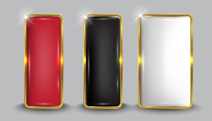 Red, black and white glossy Button set with gold border