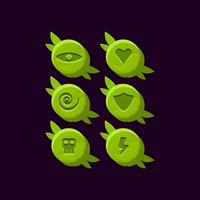 set of game ui rounded wooden nature leaves magic power up icon for gui asset elements vector illustration