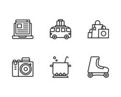 Hobby and Free Time Icon Set With Blogging, Traveling, Shopping, Camera, Cooking and Roller Skating Icon vector