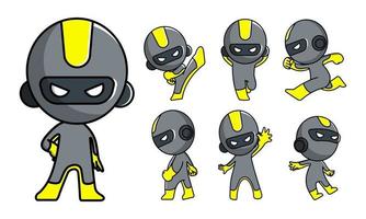 Cute Robot Ninja Cartoon Character Set vector