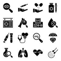 paquete de iconos sólidos de consulta médica y en línea vector