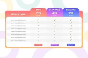 Pricing Table Template Design vector