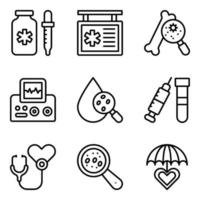 paquete de iconos lineales de diagnóstico médico vector